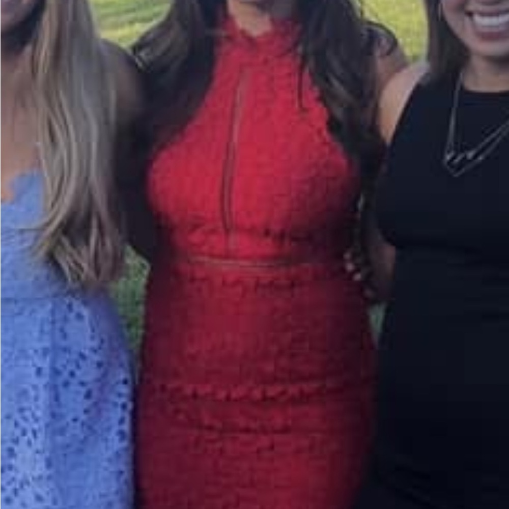 Bardot Red Lace Midi Dress